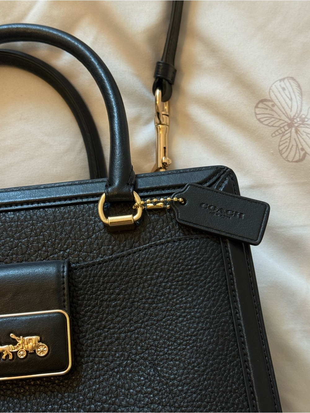 COACH | Grace Carryall Black Pebbled Leather Top-Handle Shoulder Bag - Picture 5 of 9